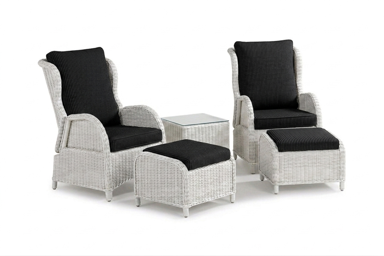 Calm balcony caféset - 2 fåtöljer + bord & fotpall