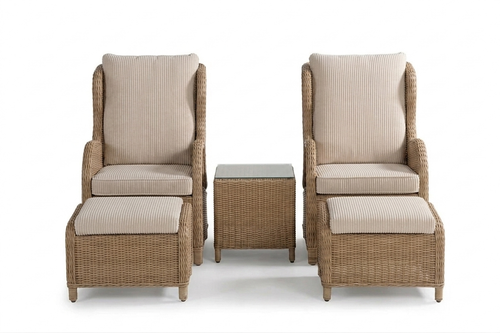 Calm balcony caféset - 2 fåtöljer + bord & fotpall