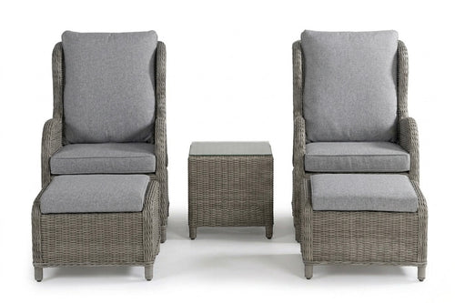 Calm balcony caféset - 2 fåtöljer + bord & fotpall