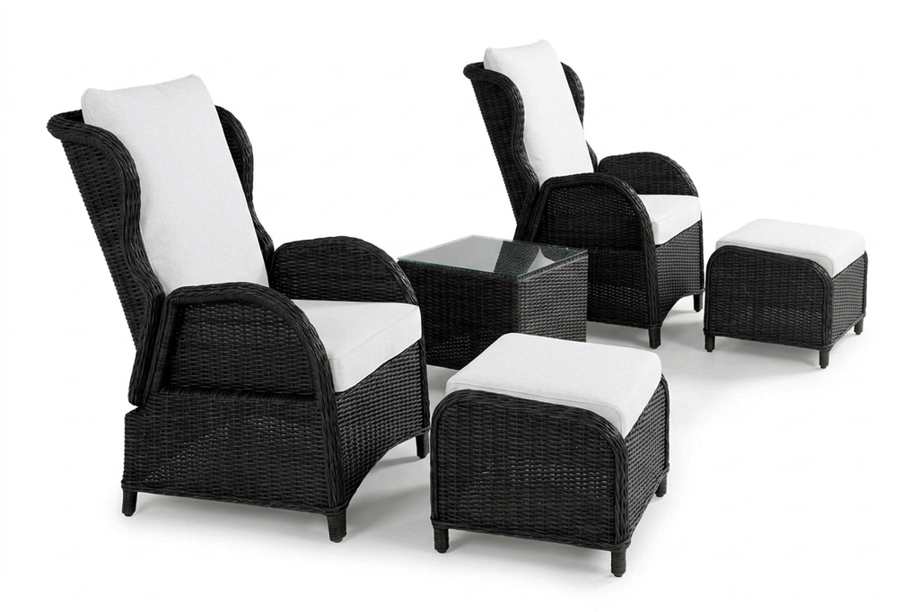 Calm balcony caféset - 2 fåtöljer + bord & fotpall