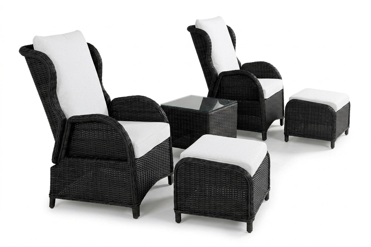 Calm balcony caféset - 2 fåtöljer + bord & fotpall