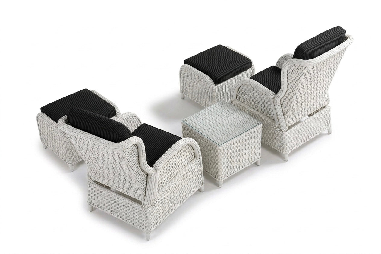 Calm balcony caféset - 2 fåtöljer + bord & fotpall