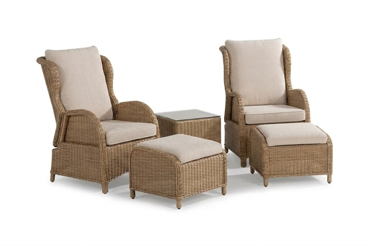 Calm balcony caféset - 2 fåtöljer + bord & fotpall